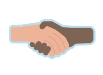 Two people shaking hands on a white background.