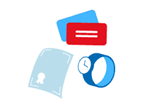 A blue card, a watch, and a watch.