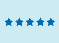 Five stars on a light blue background.