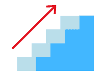 A stairway with a red arrow pointing up.