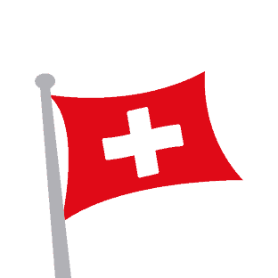 A swiss flag on a red background.