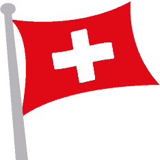 A swiss flag on a pole.