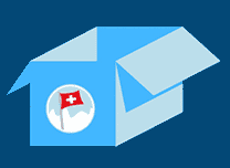 A box with a swiss flag in it.