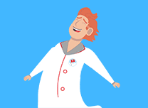 A cartoon of a doctor in a lab coat.