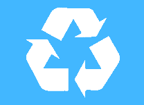 A recycling symbol on a blue background.