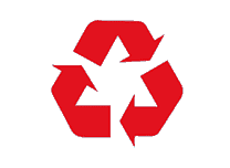 A red recycling symbol on a red background.