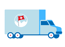 A truck with a swiss flag on it.
