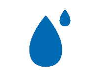 A blue water drop icon on a green background.